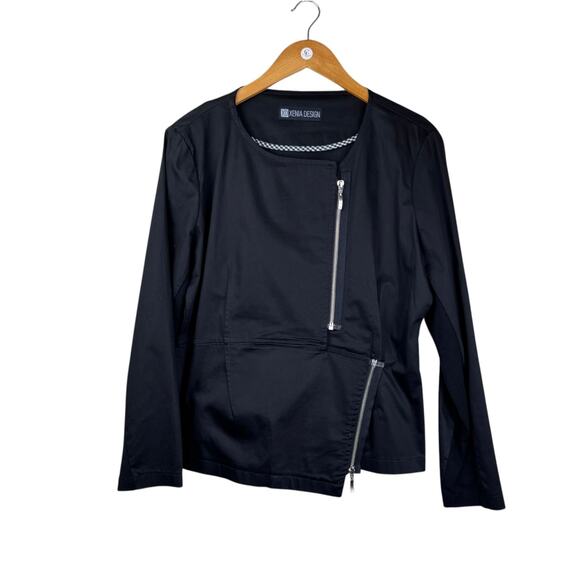 XD Xenia Design Black Poplin Cotton Asymmetrical Zip Moto Jacket - Picture 7 of 12
